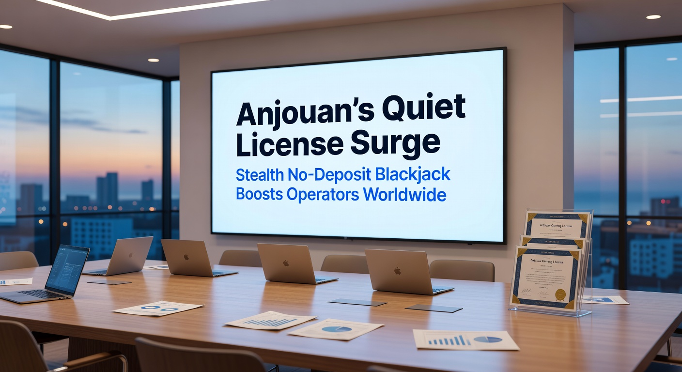 Digital dashboard showing Anjouan-licensed blackjack tables with no-deposit bonus activations