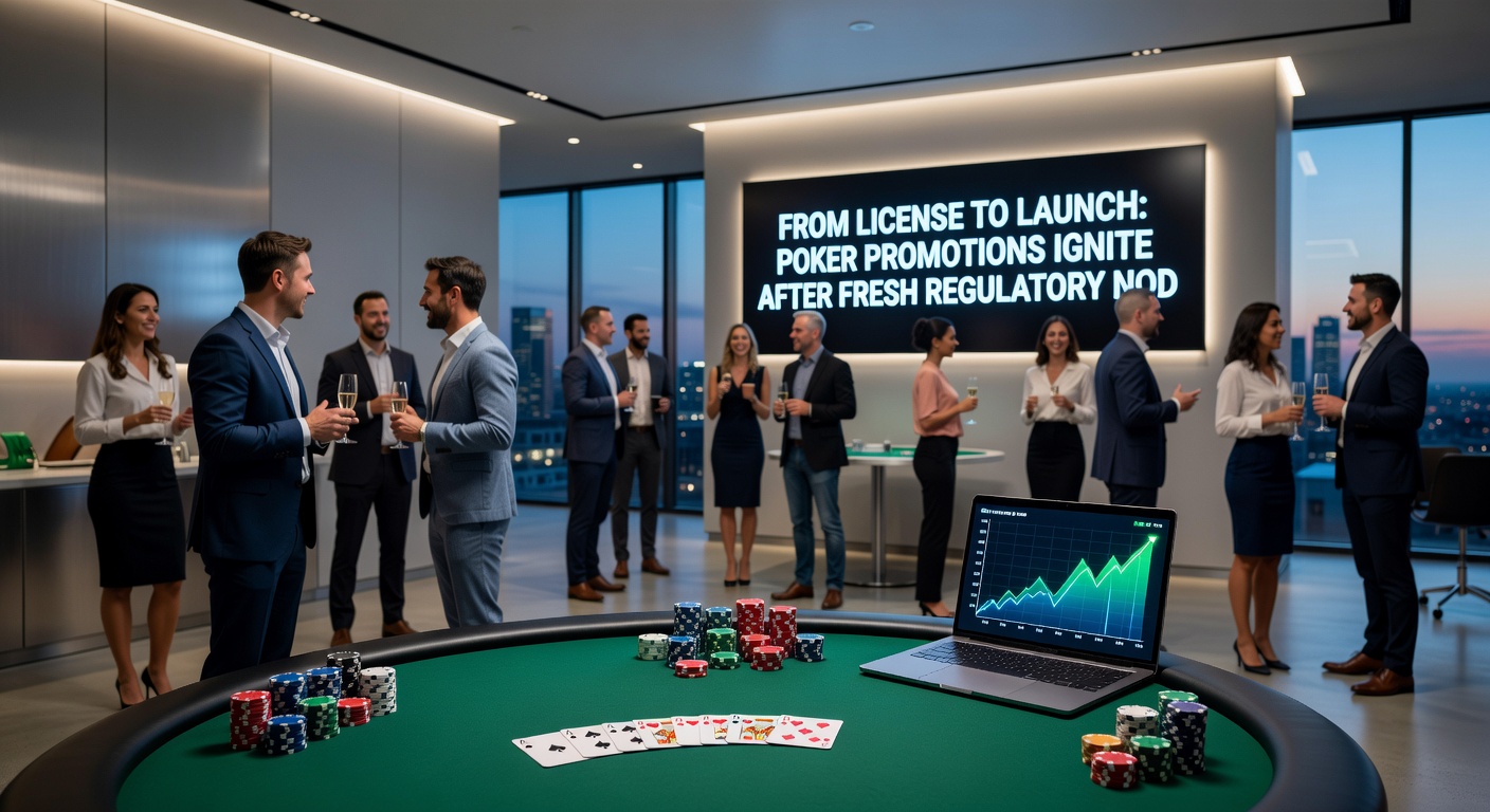 Digital poker interface showing promotional banners for freerolls and bonuses, highlighting fresh launches after licensing