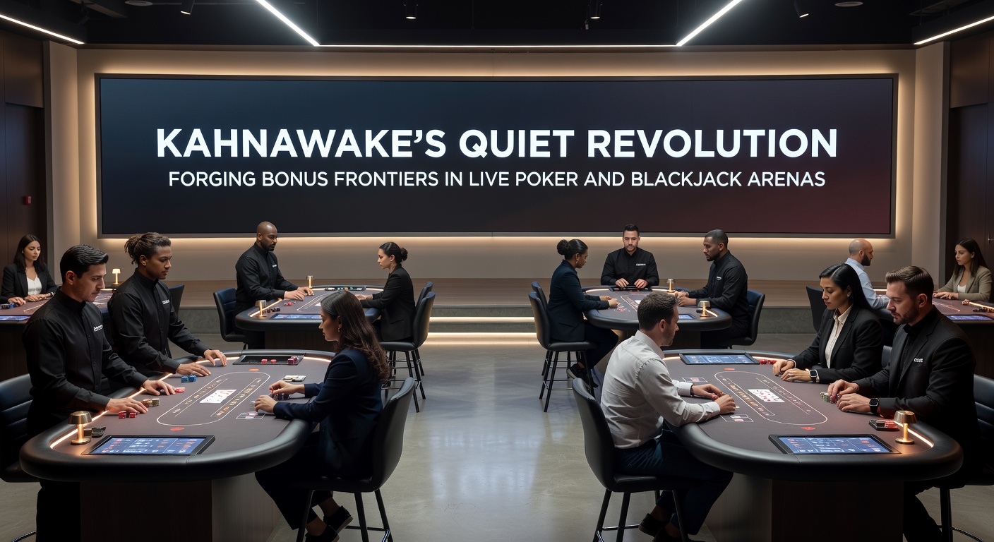 Dynamic live dealer blackjack table in action, cards flying and chips stacking under bright studio lights, highlighting Kahnawake-licensed innovation